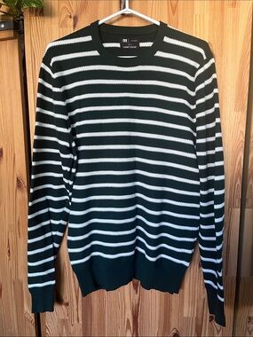 Simons Le31 Striped Dark Green & White Crewneck Sweater (size L)